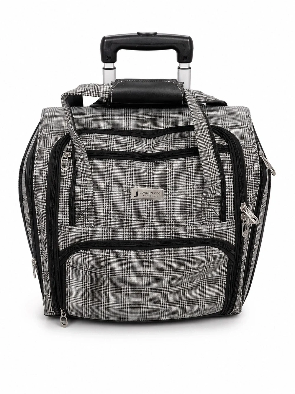 London Fog Black and Gray Glen Plaid Rolling Carry-On